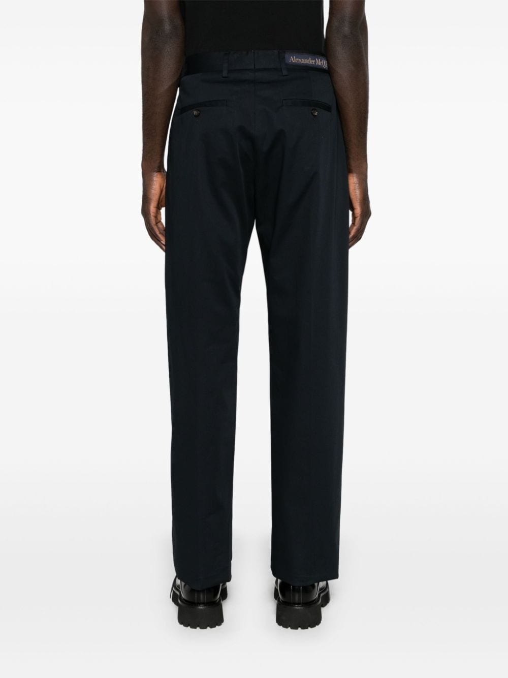 logo-trim cotton tailored trousers - 4
