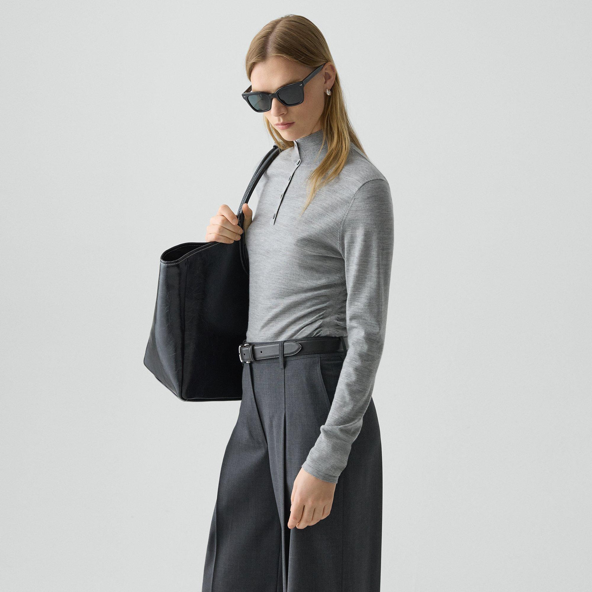 Shirred Henley Sweater in Regal Wool - 3