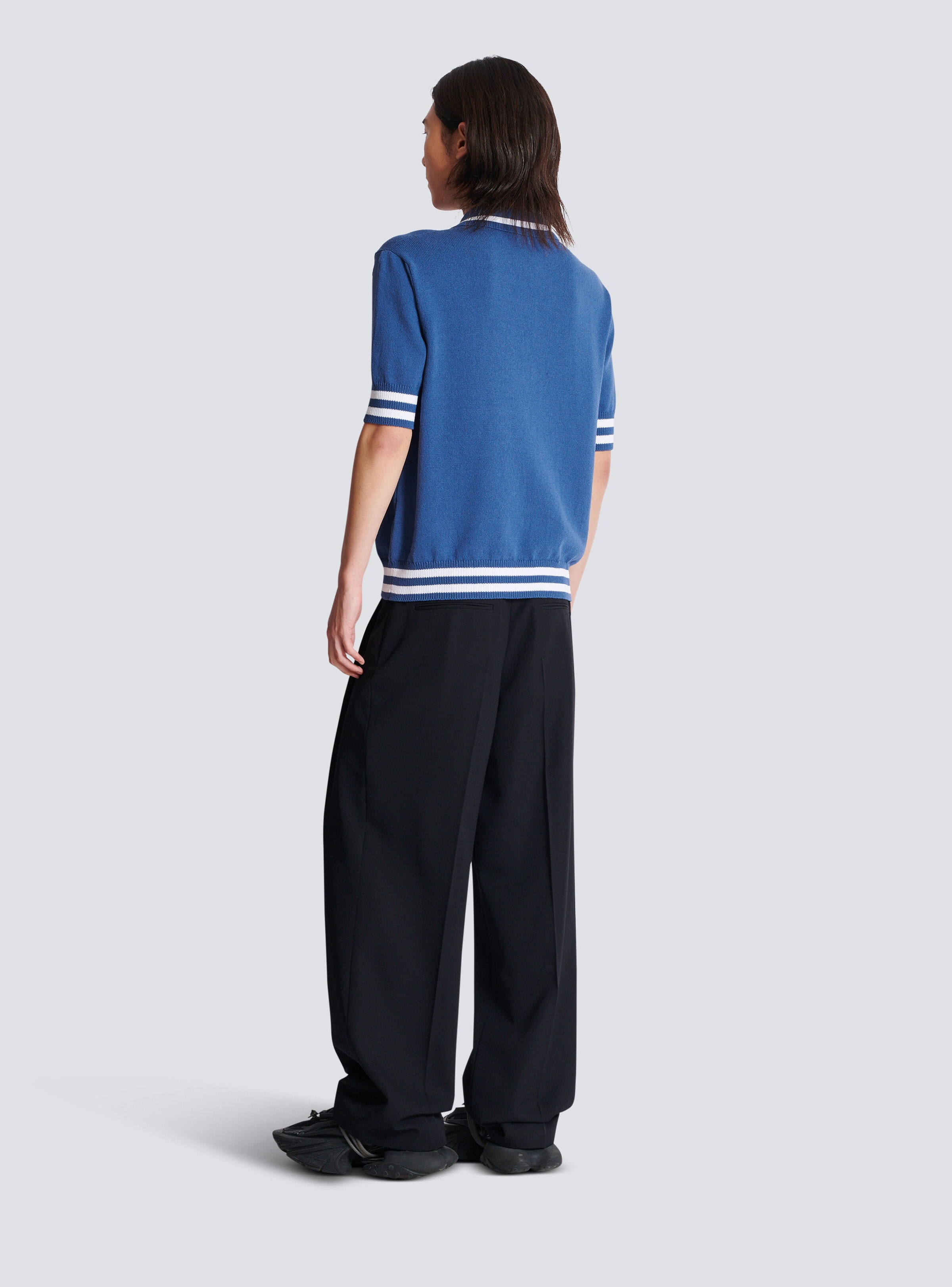 Cotton-linen polo shirt with Balmain Signature embroidery - 4