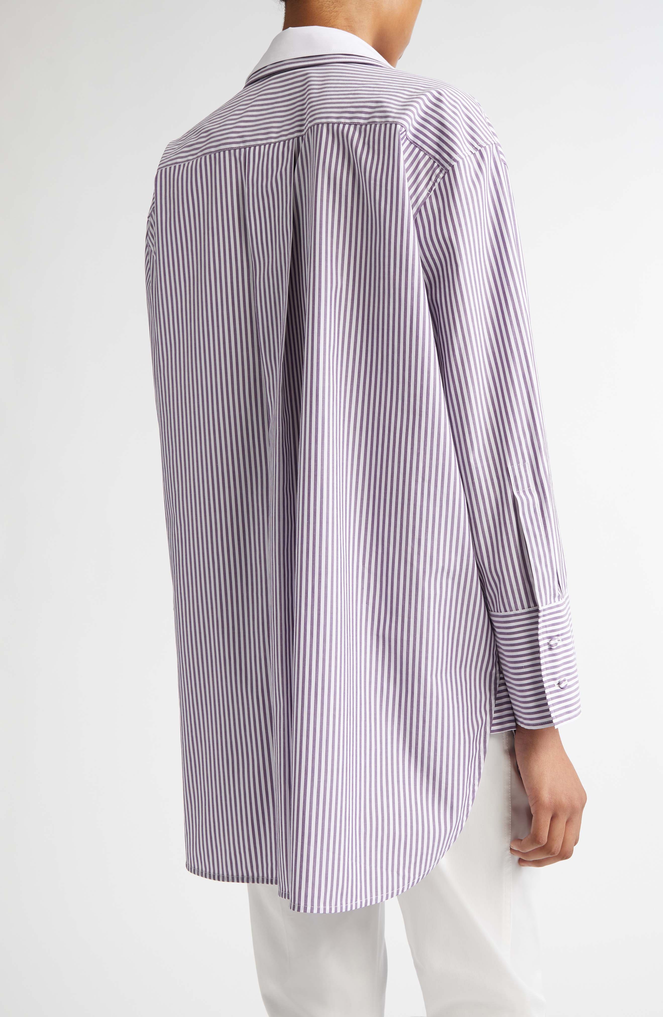 Max Mara Tubinga Stripe Stretch Cotton Button-Up Shirt in Purple at Nordstrom - 2