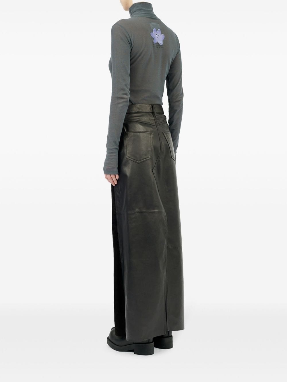 5-pockets panelled leather long skirt - 5