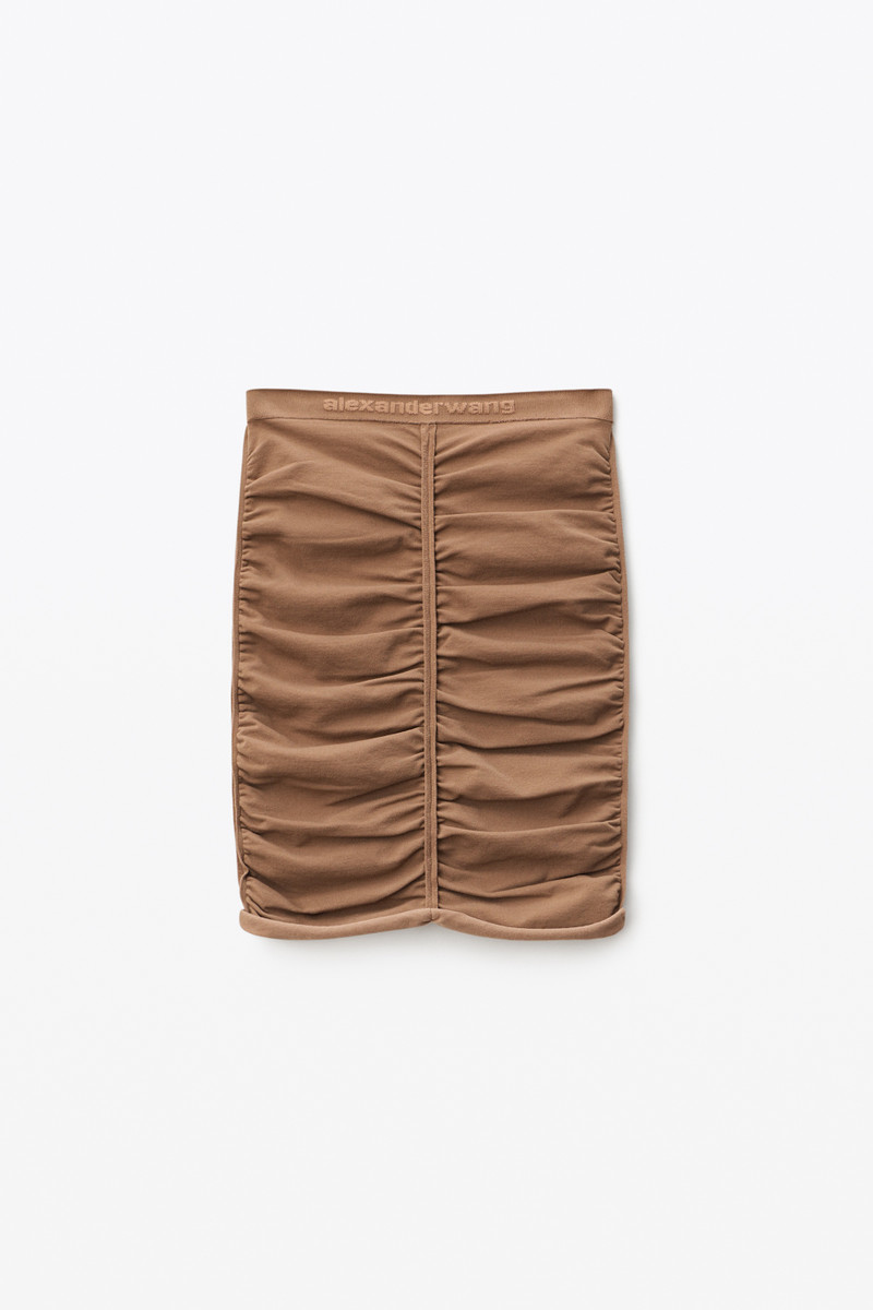 RUCHED MIDI SKIRT IN STRETCH NYLON 1
