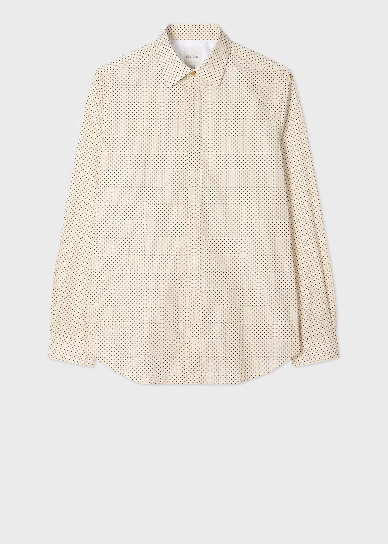 Slim-Fit Ecru Polka Dot Shirt 1