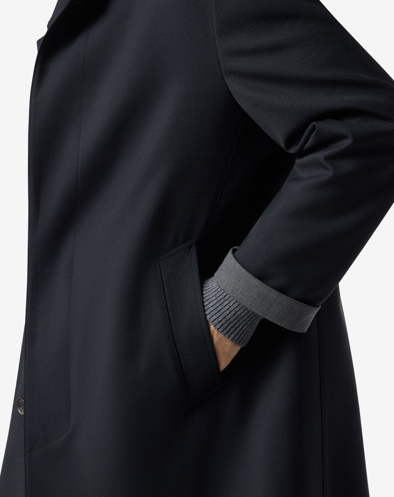 Blue single-breasted stretch wool trench coat 5