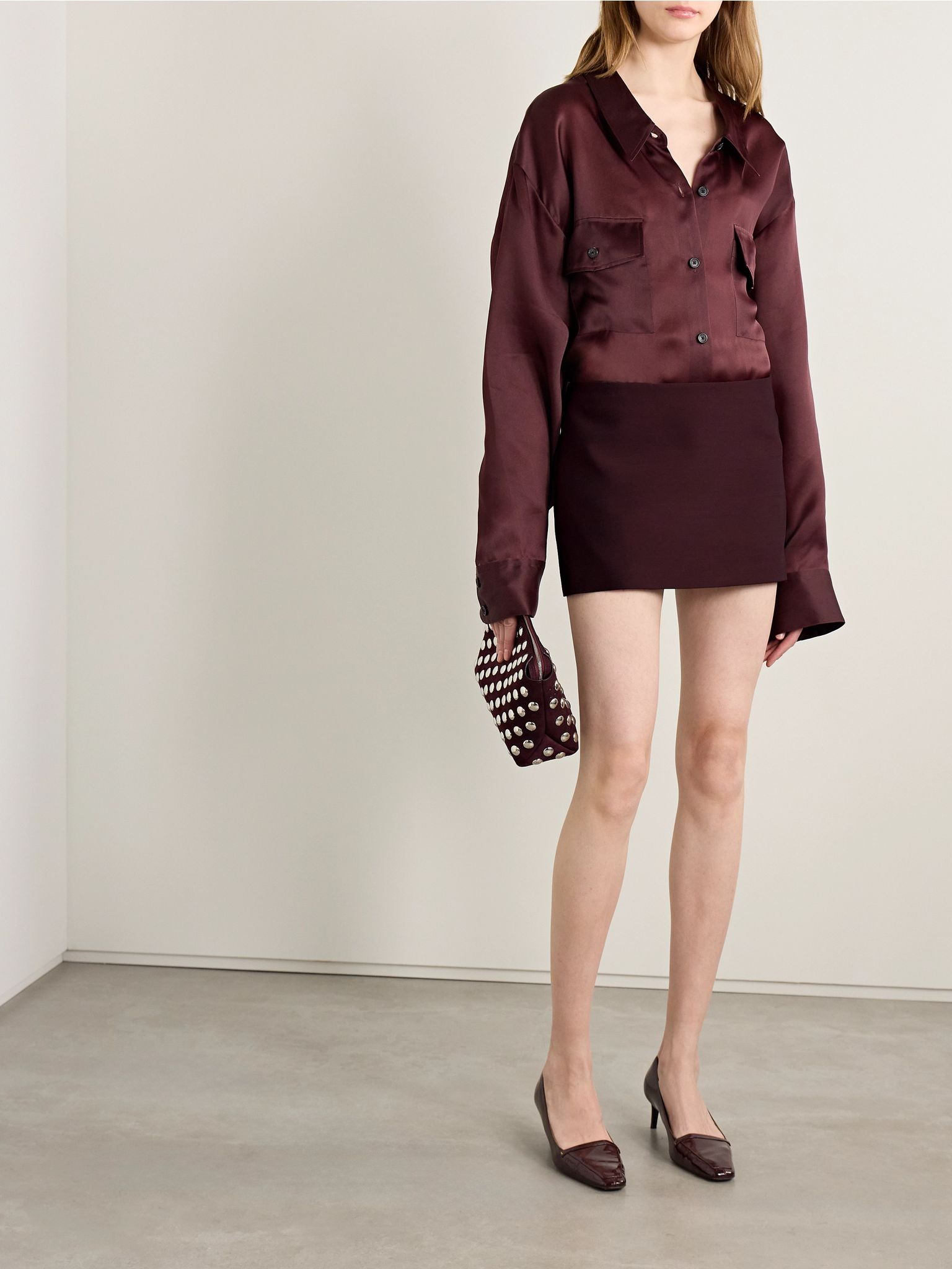Jett wool and silk-blend crepe mini skirt Burgundy - 2