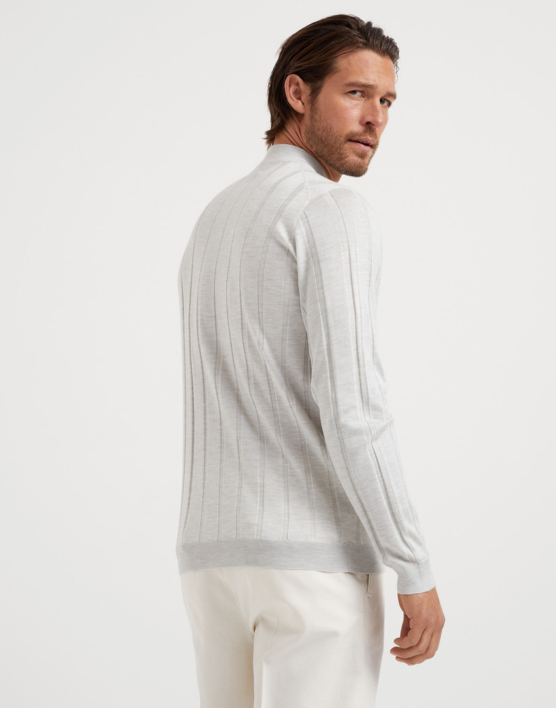 Brunello Cucinelli Cashmere and silk flat rib lightweight mock neck sweater outlook