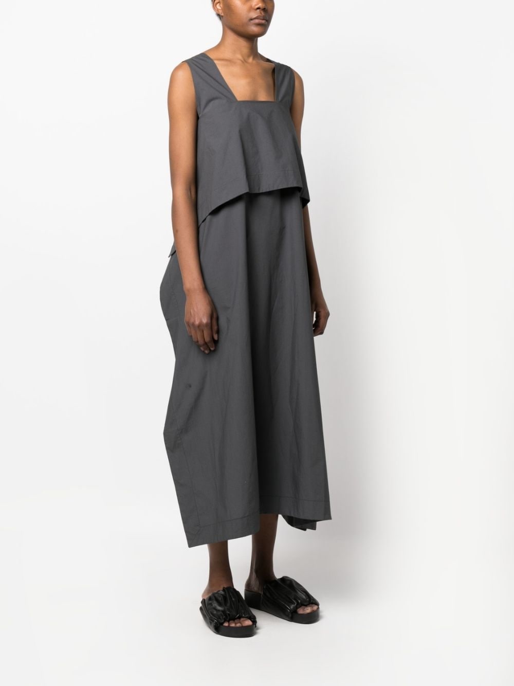 layered-detail draped cotton dress - 3