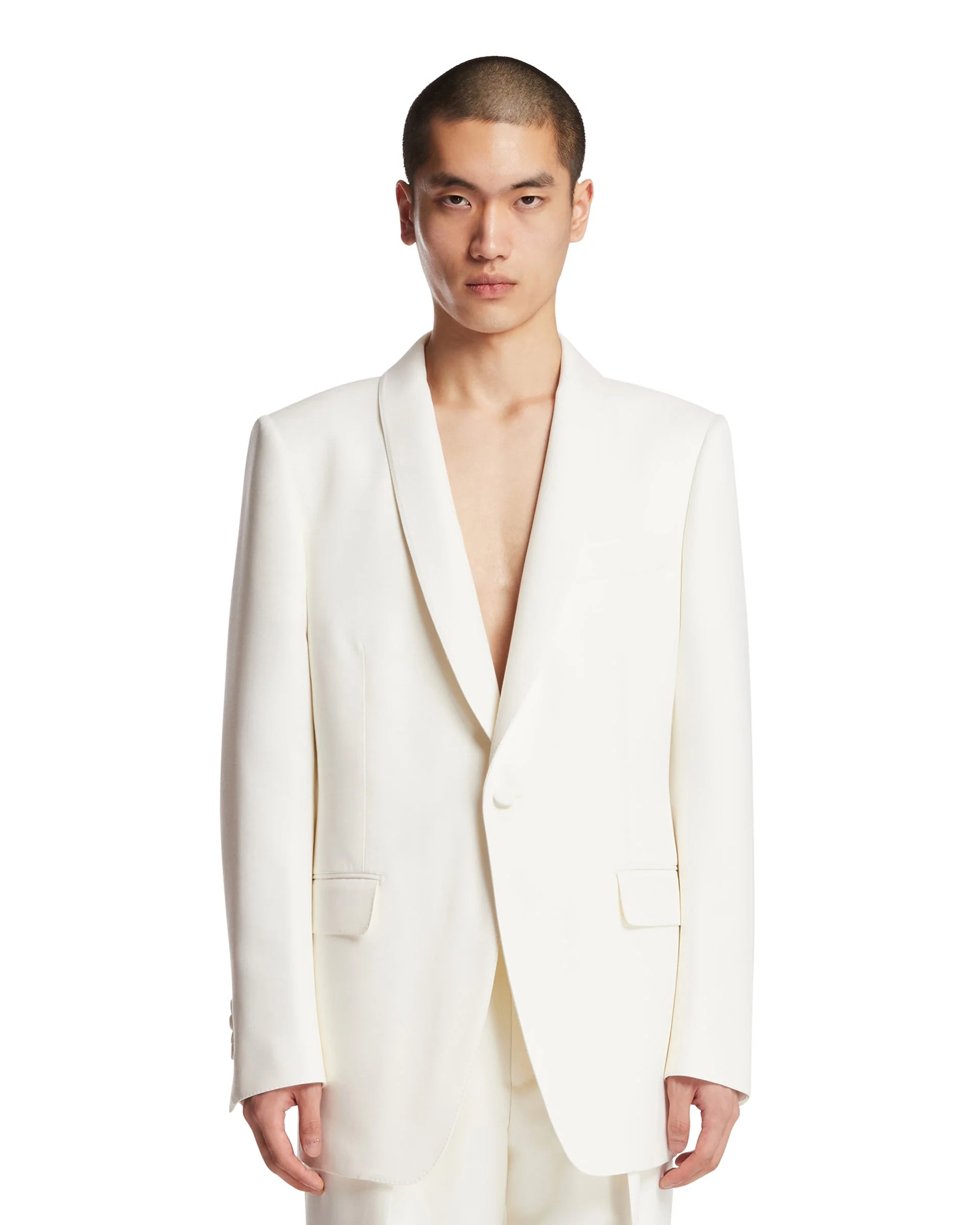 White Shawl-Lapel Blazer - 1