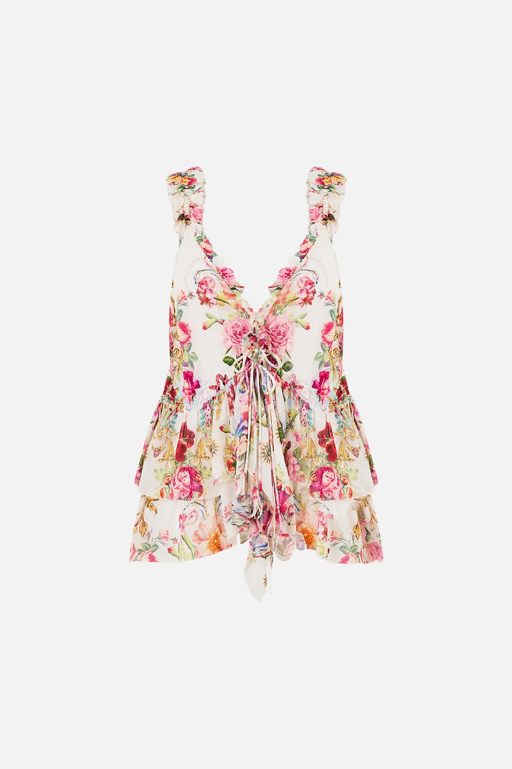 RUFFLE TOP WITH TIE FRONT DETAIL - 1