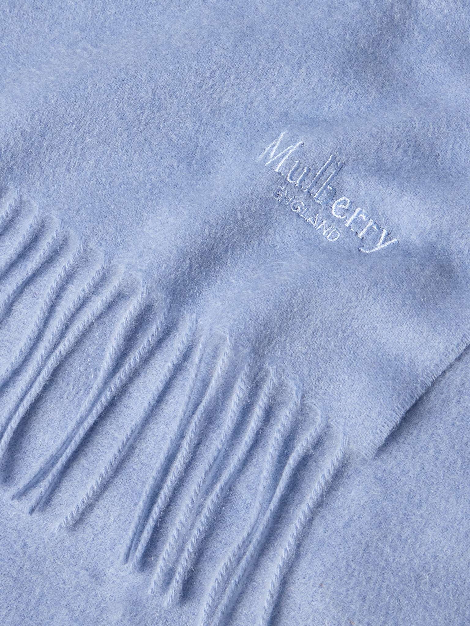 Logo-Embroidered Fringed Cashmere Scarf - 3