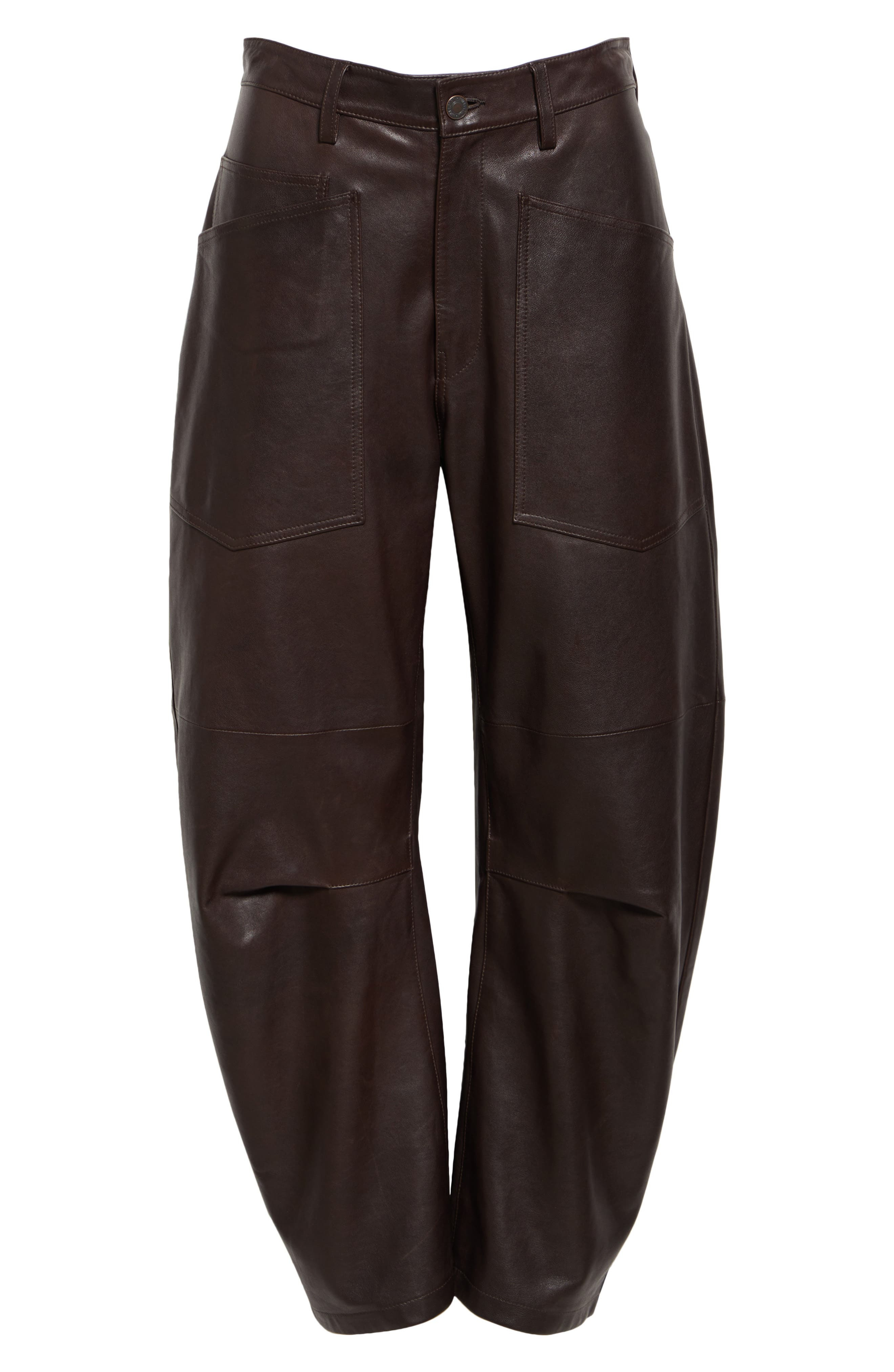 Nili Lotan Shon Barrel Leg Leather Pants in Dark Brown at Nordstrom - 5