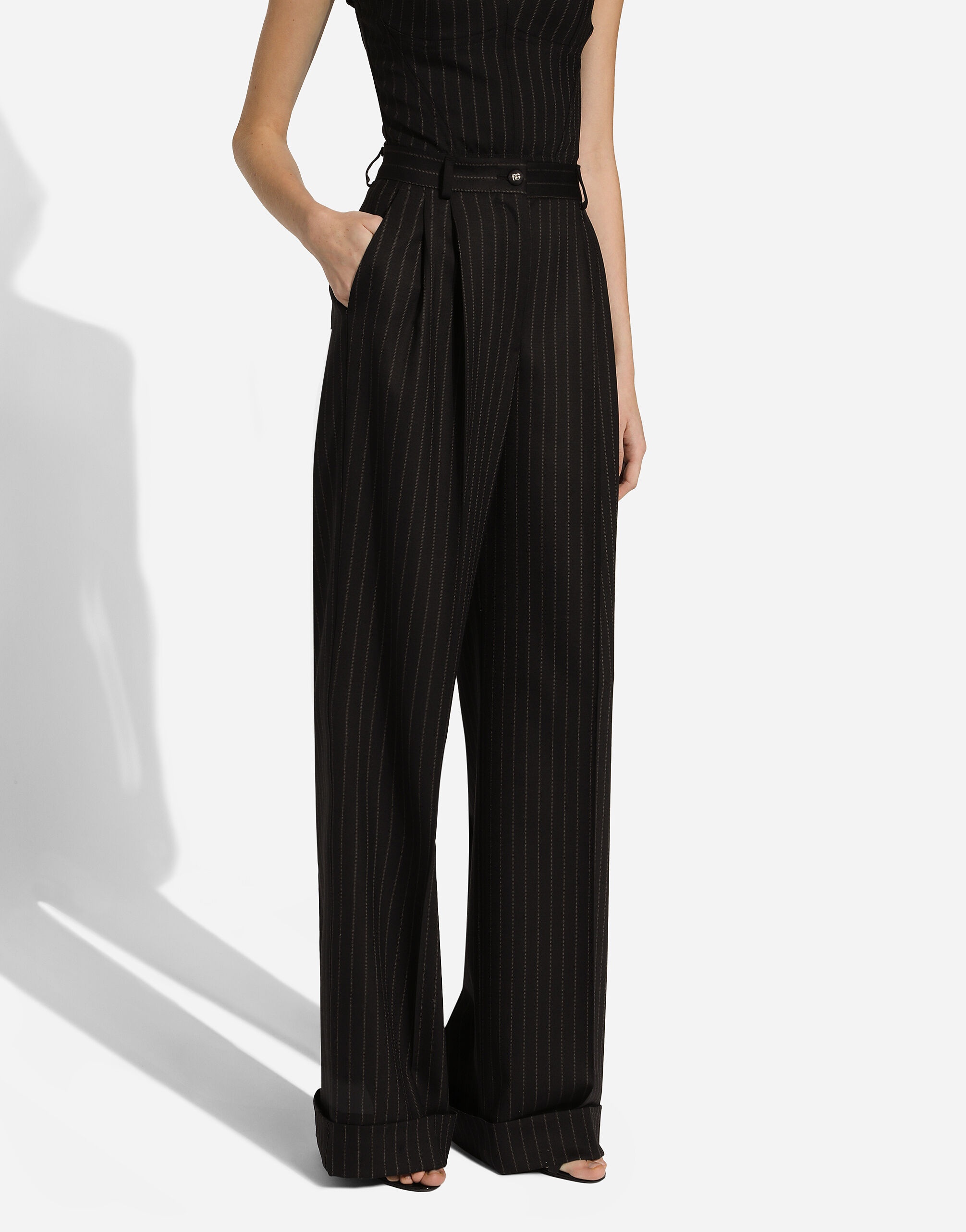 Flared pinstripe wool pants - 4