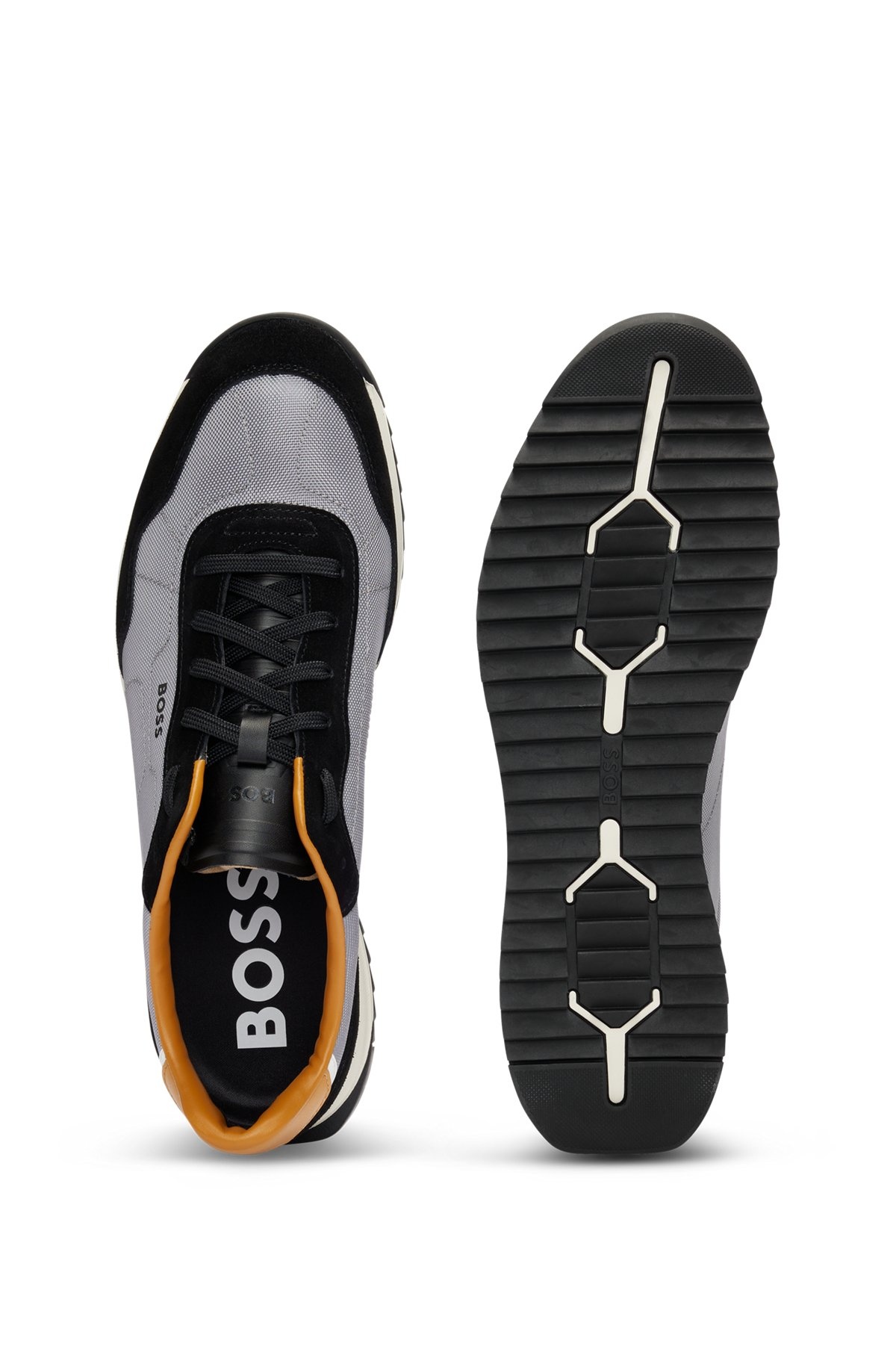 TEXTURED-FABRIC LACE-UP TRAINERS WITH SUEDE TRIMS - 4
