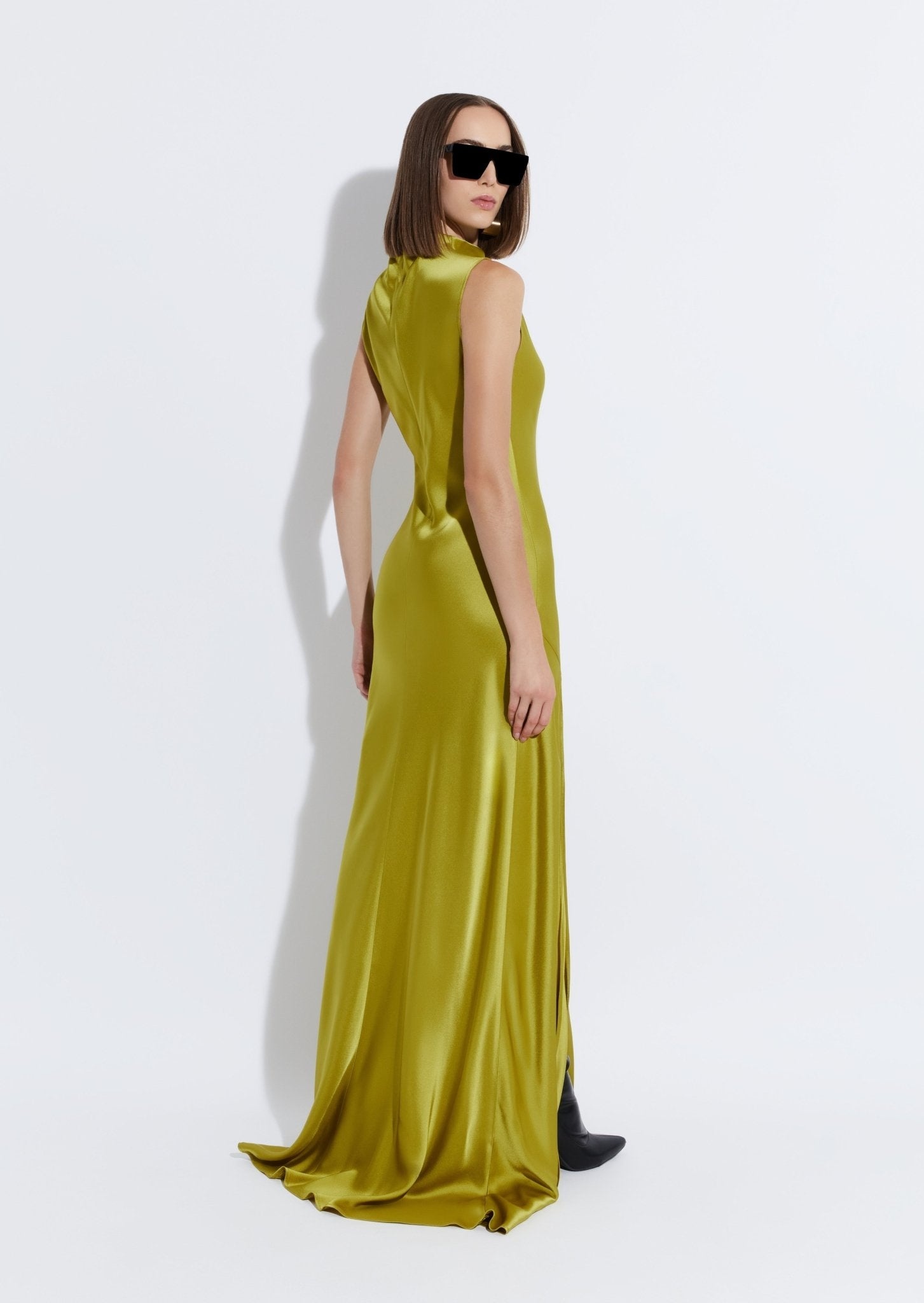 Satin Drape Neck Sleeveless Gown - 3