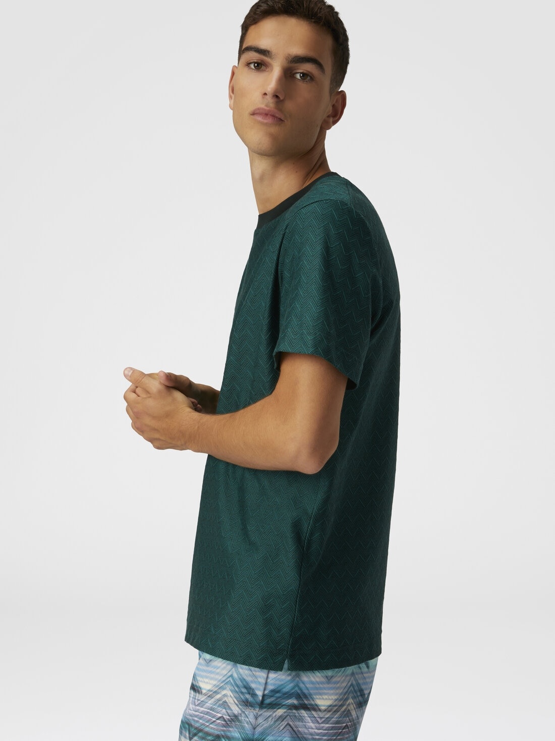 Tone-on-tone zig zag cotton jersey crewneck T-shirt - 5