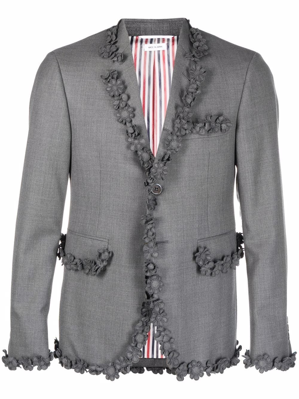 floral appliqué-trim classic sport coat jacket - 1