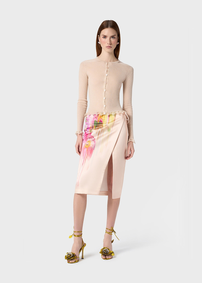 Blumarine MIDI SKIRT IN DUCHESSE WITH LIQUID FLOWER PRINT outlook
