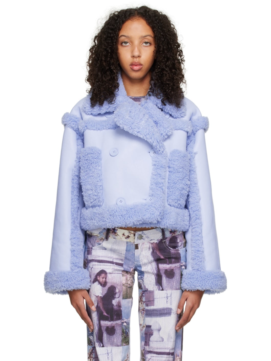 SSENSE Exclusive Blue Kristy Faux-Shearling Jacket - 1