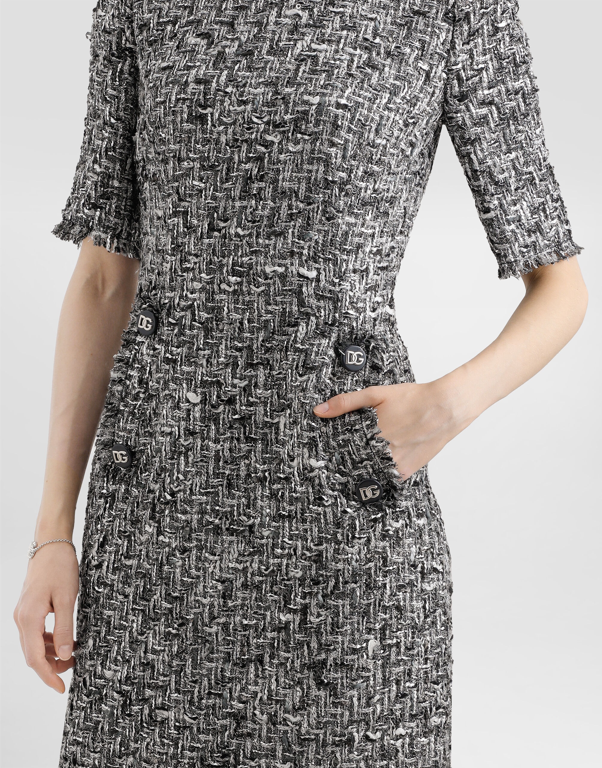 Raschel tweed midi dress with short sleeves - 4