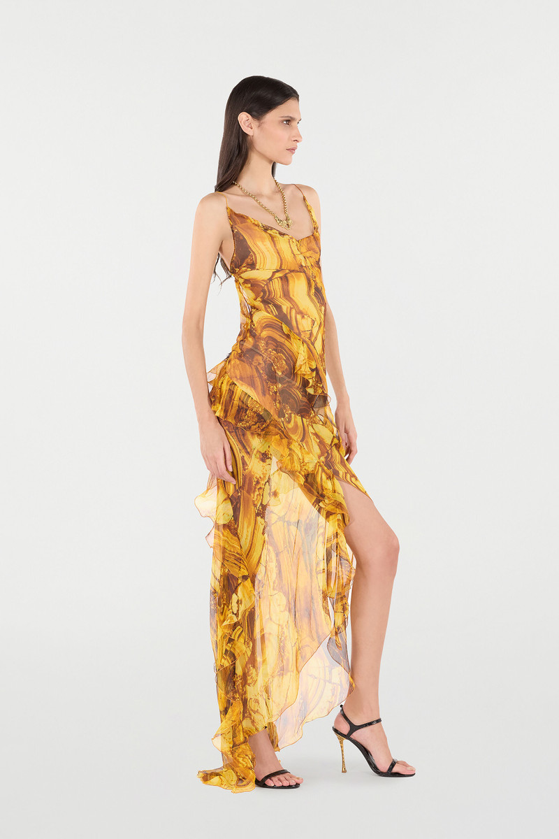 Asymmetric Silk Dress with Amber Print 3