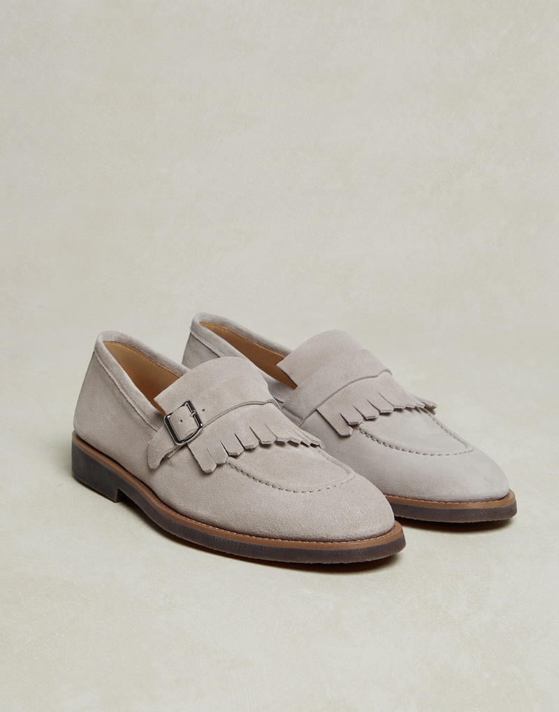 Smart suede monk strap shoes with fringe 2