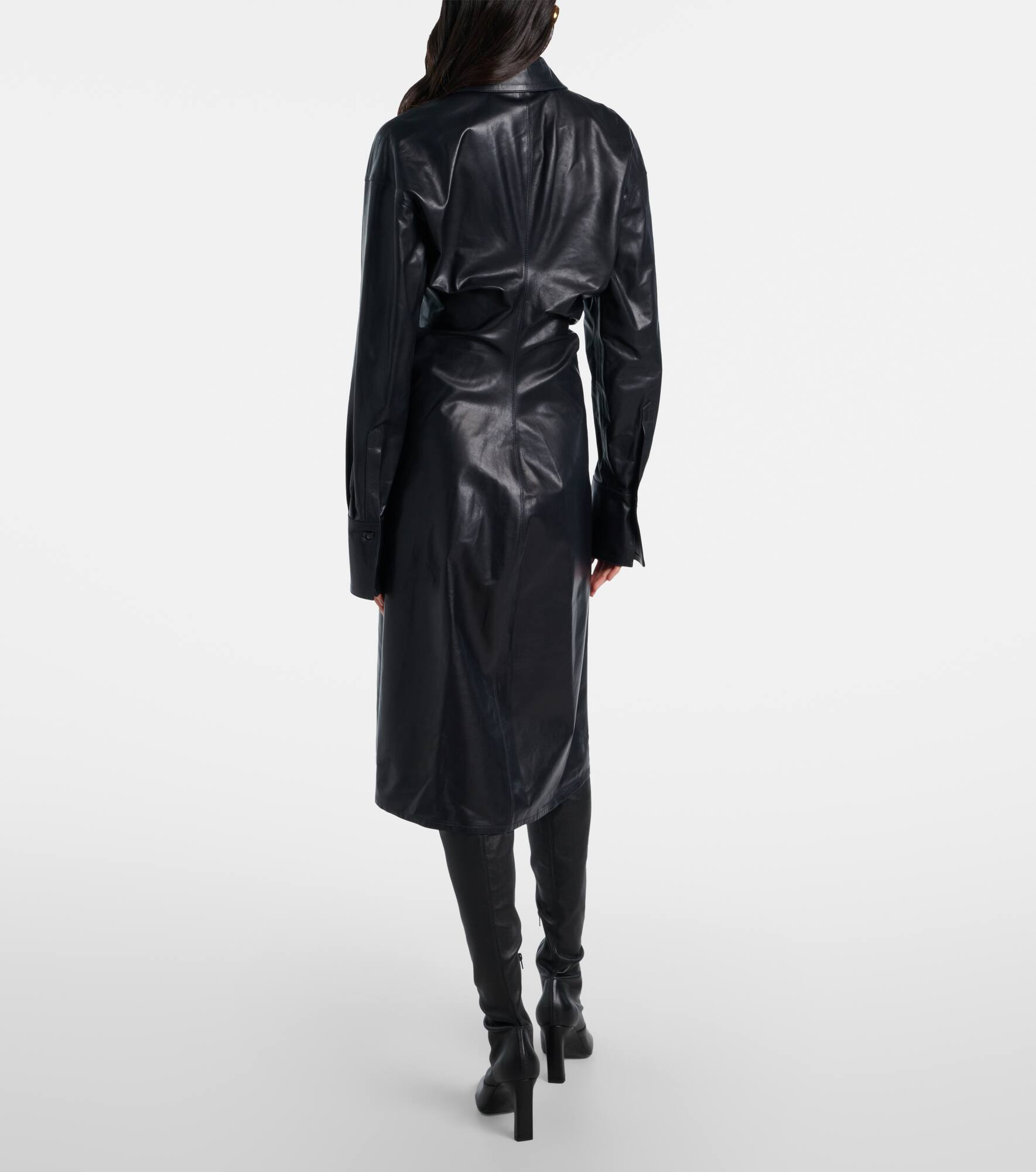 Ruched leather shirt dress - 3