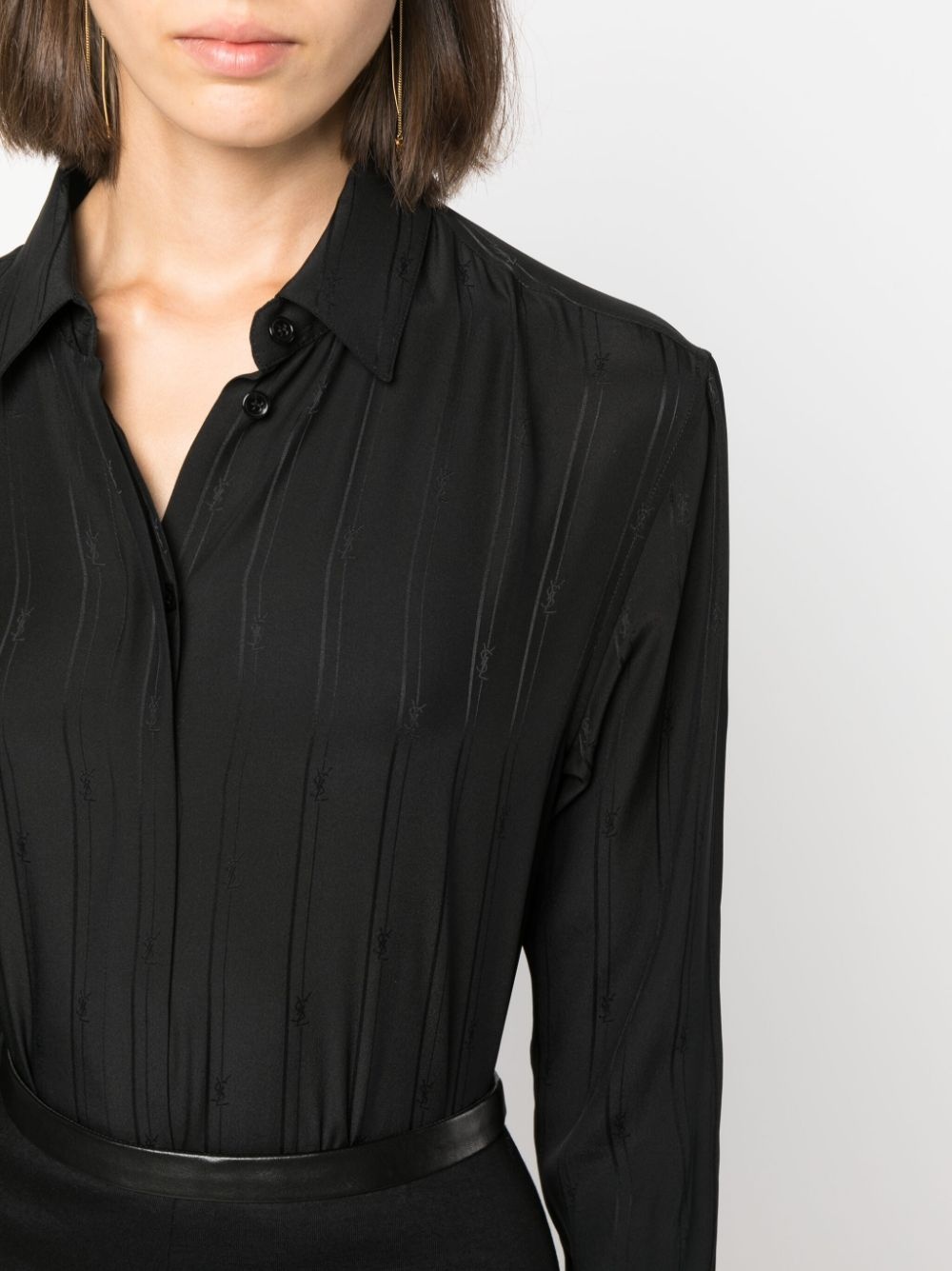 striped button-up silk shirt - 5