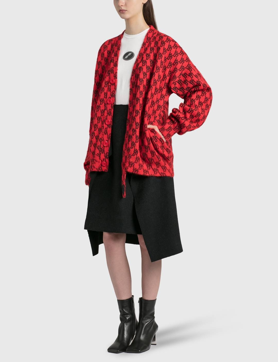 Red Logo Printed Mohair Cardigan - 4