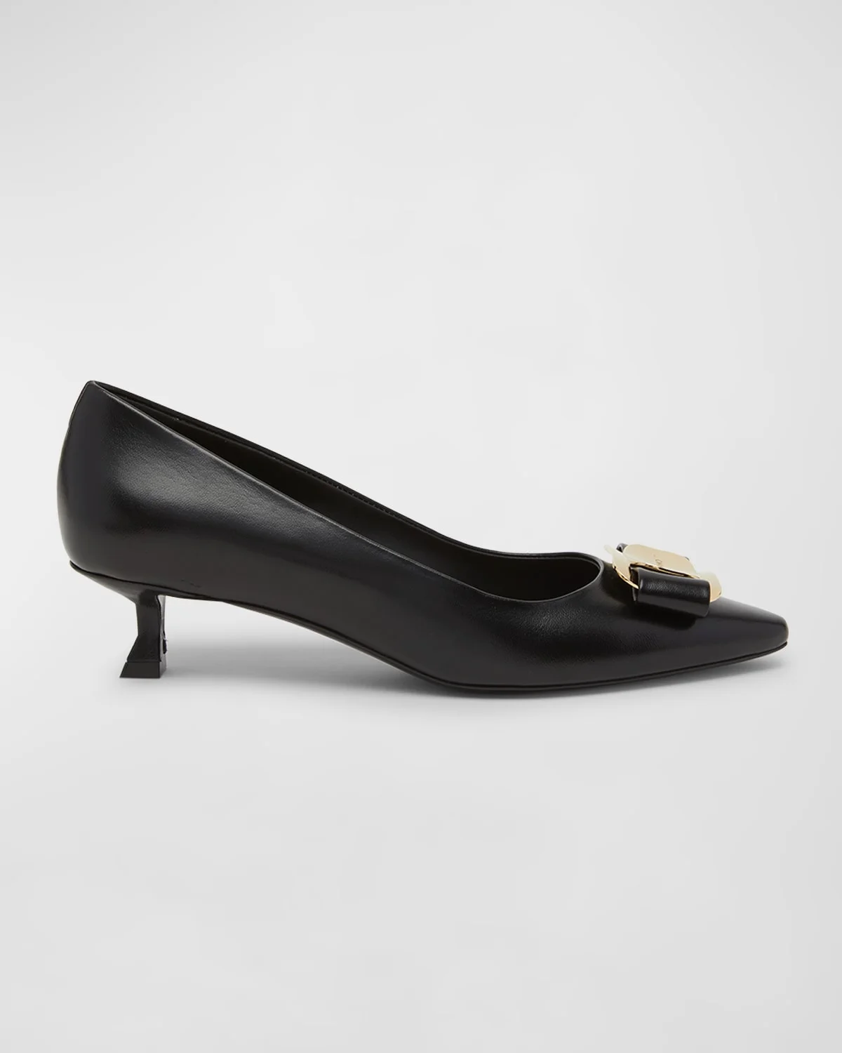 Zelma Leather Bow Kitten-Heel Pumps - 1
