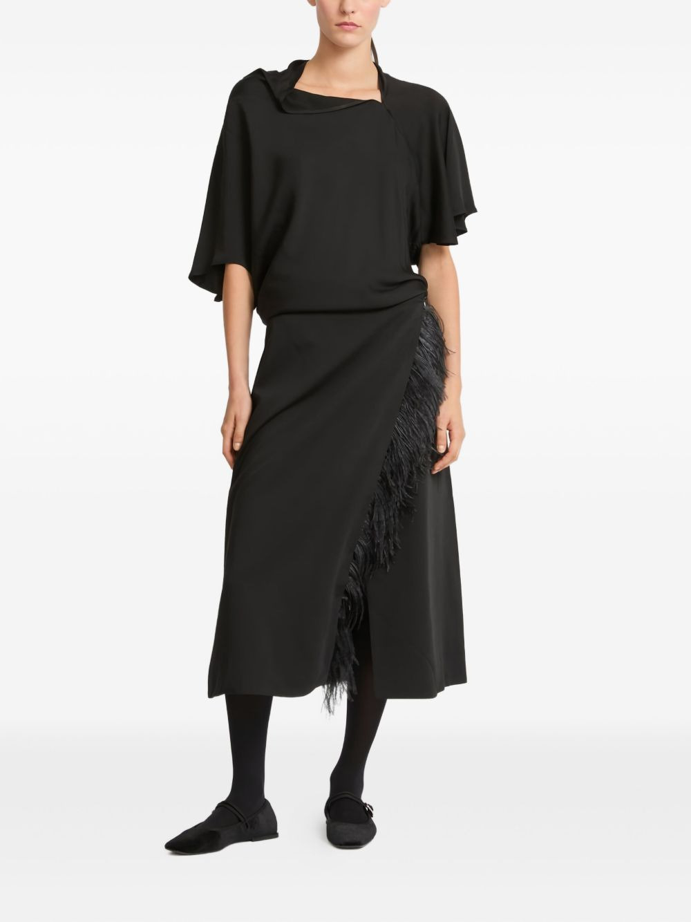 feather-trimmed satin skirt - 2