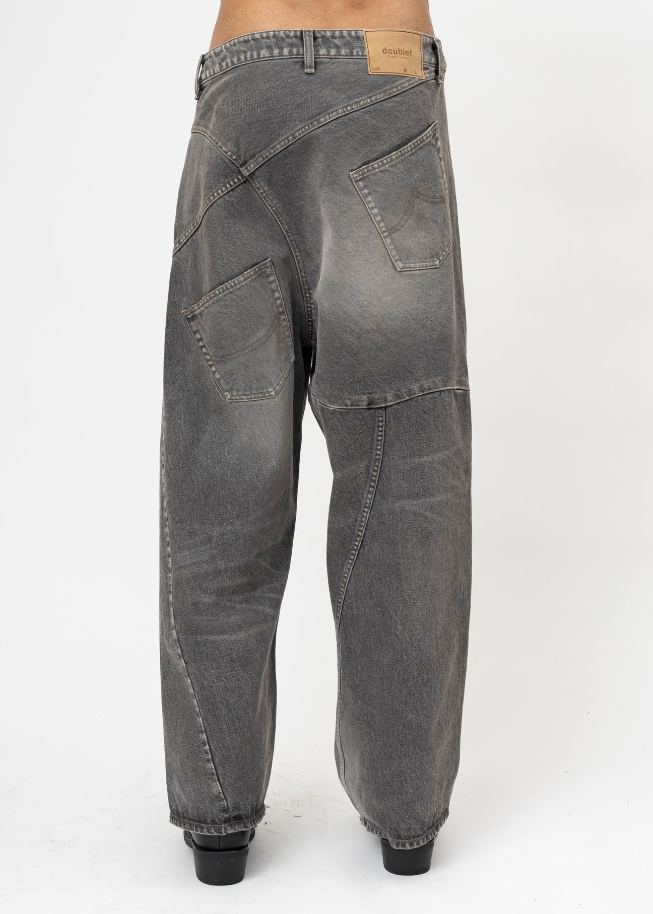 GREY DOUBLET DISTORTED CUTTING DENIM PANTS - 3