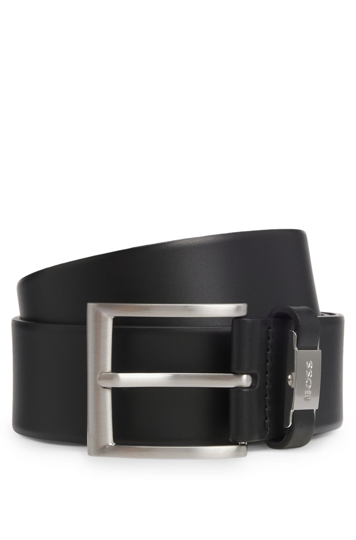ITALIAN-LEATHER BELT WITH LOGO KEEPER AND BRUSHED HARDWARE - 1