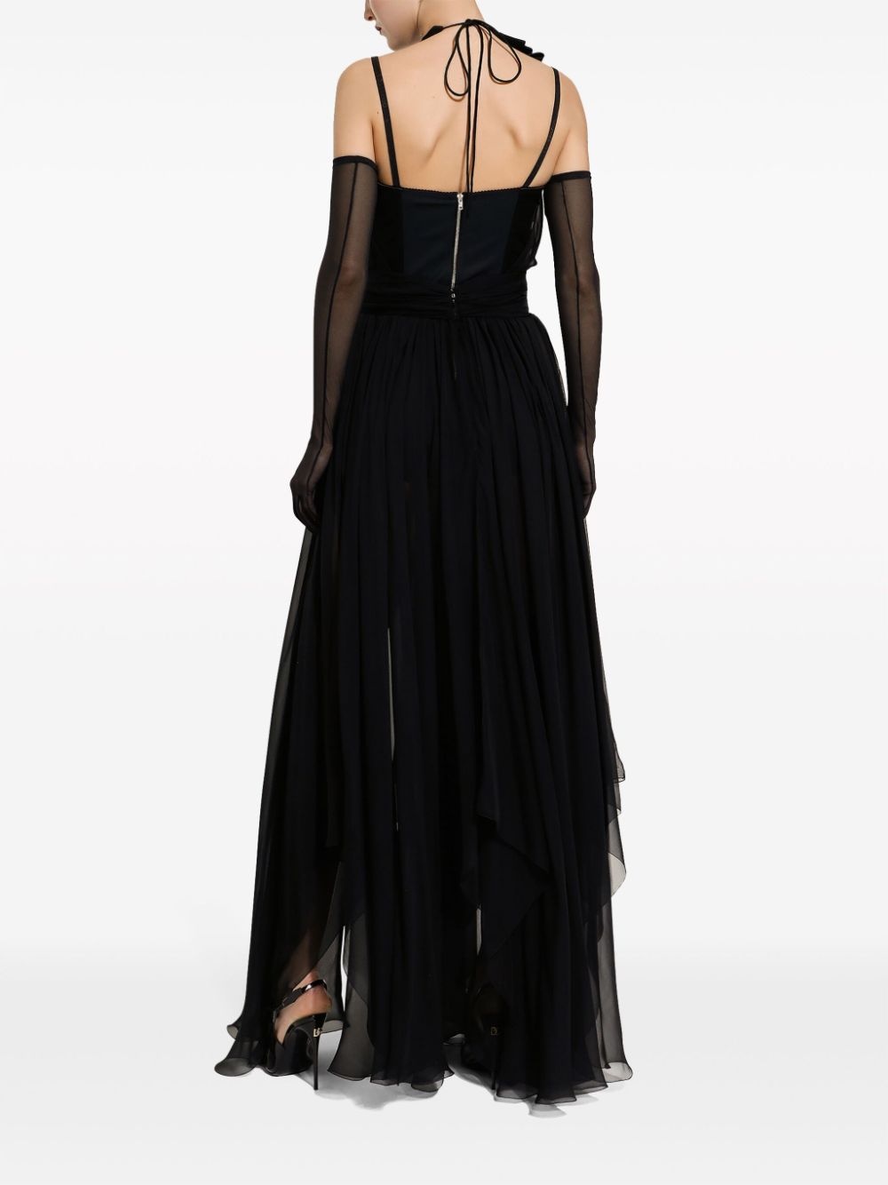 floral-detail pleated silk dress - 4