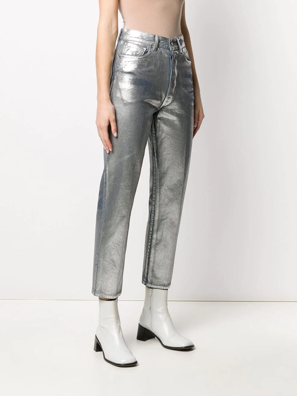 metallic high waisted cropped trousers - 3