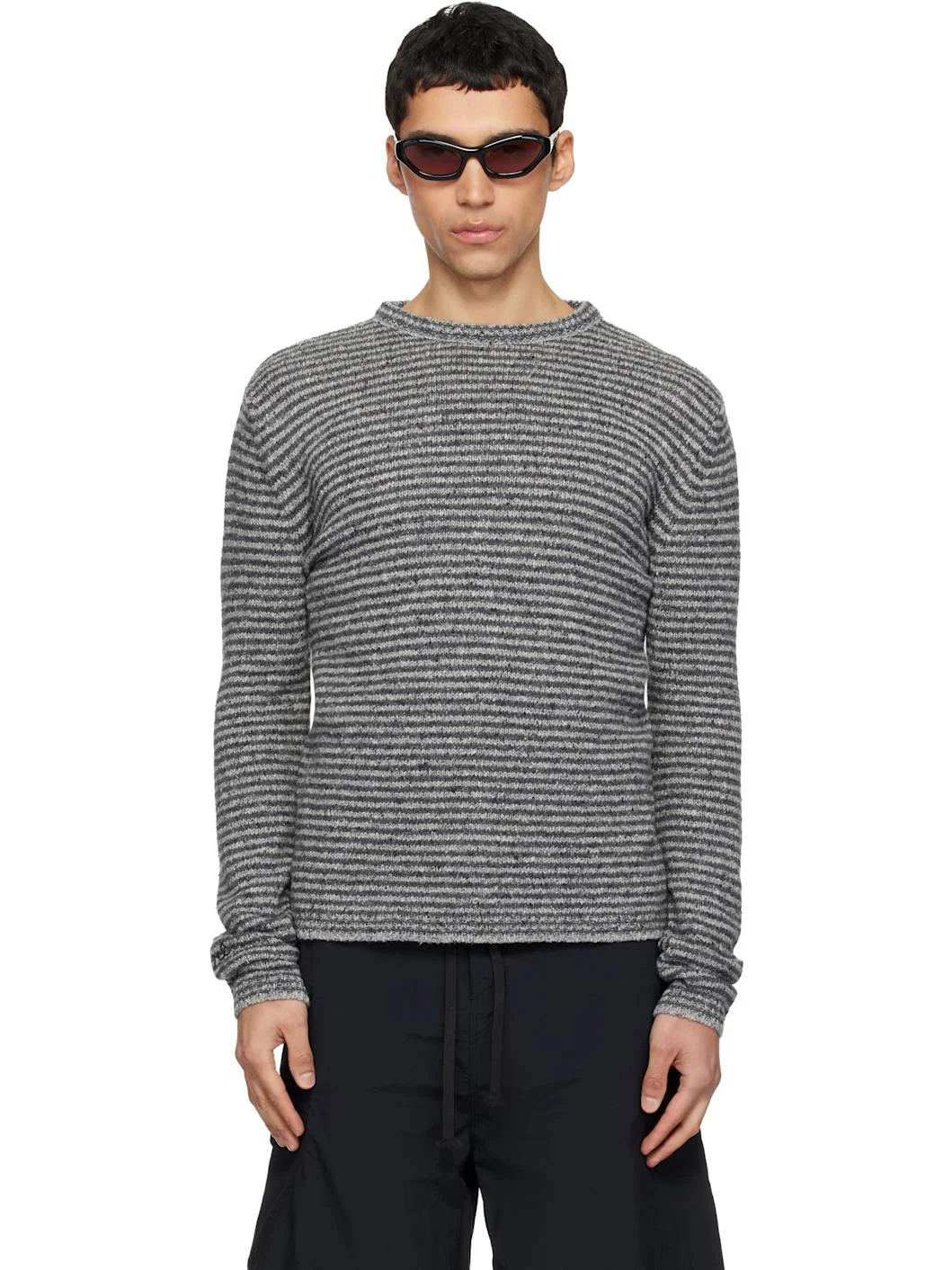 Gray Thin Wool Crewneck Sweater - 1