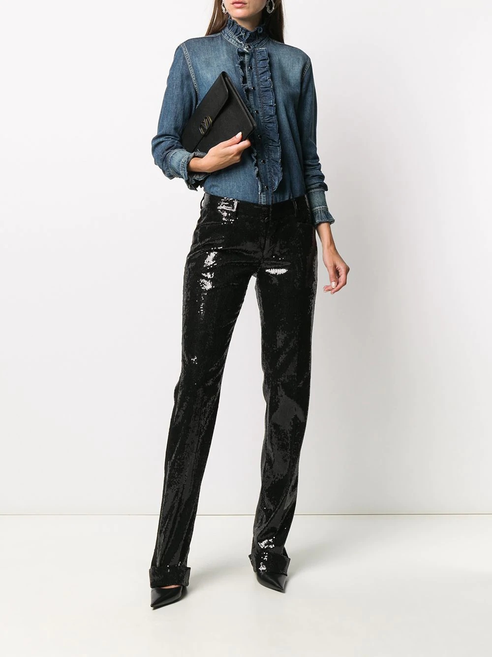 sequin embroidered straight trousers - 2