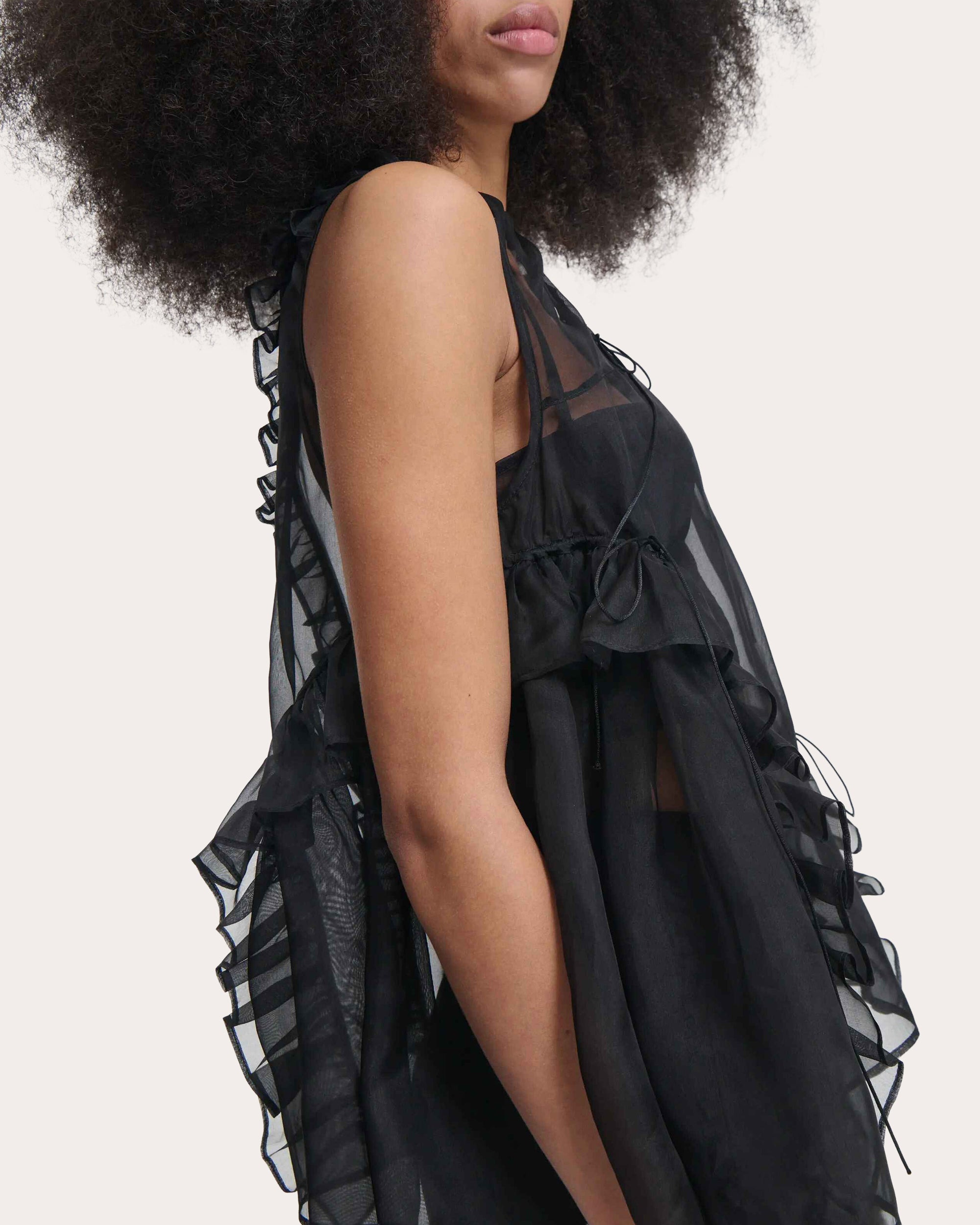 Orsalina Silk Organza Ruffle Sleeveless Top - 3