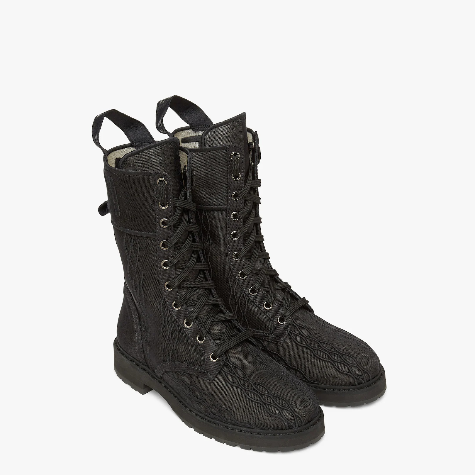 Black micromesh biker boots with embroidery - 4