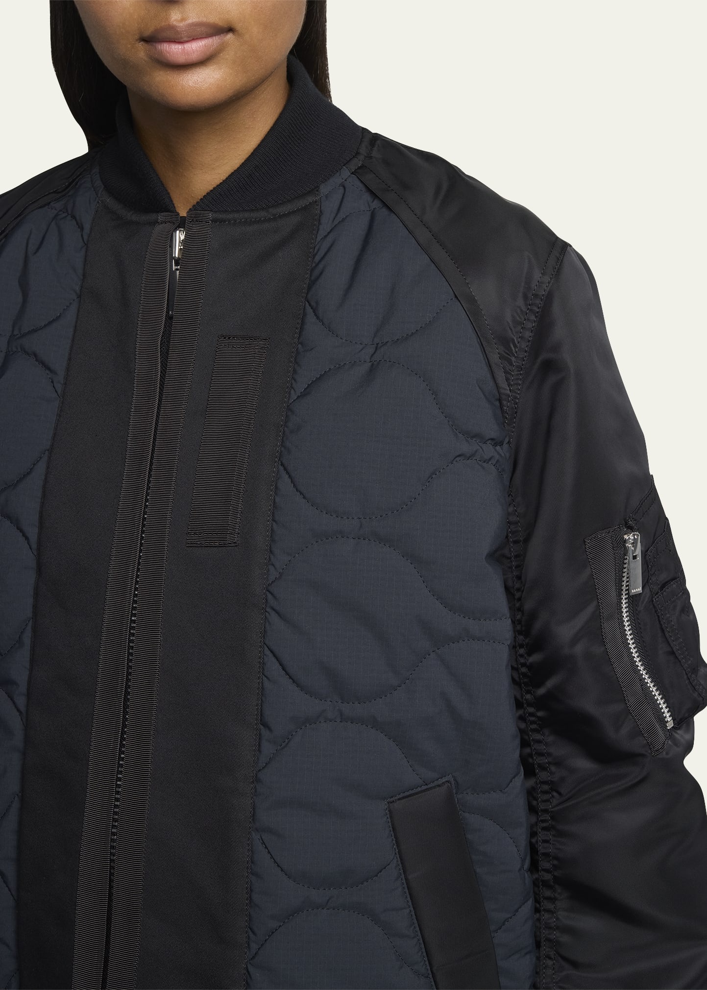 Nylon-Sleeve Quilted Zip Up Jacket - 5