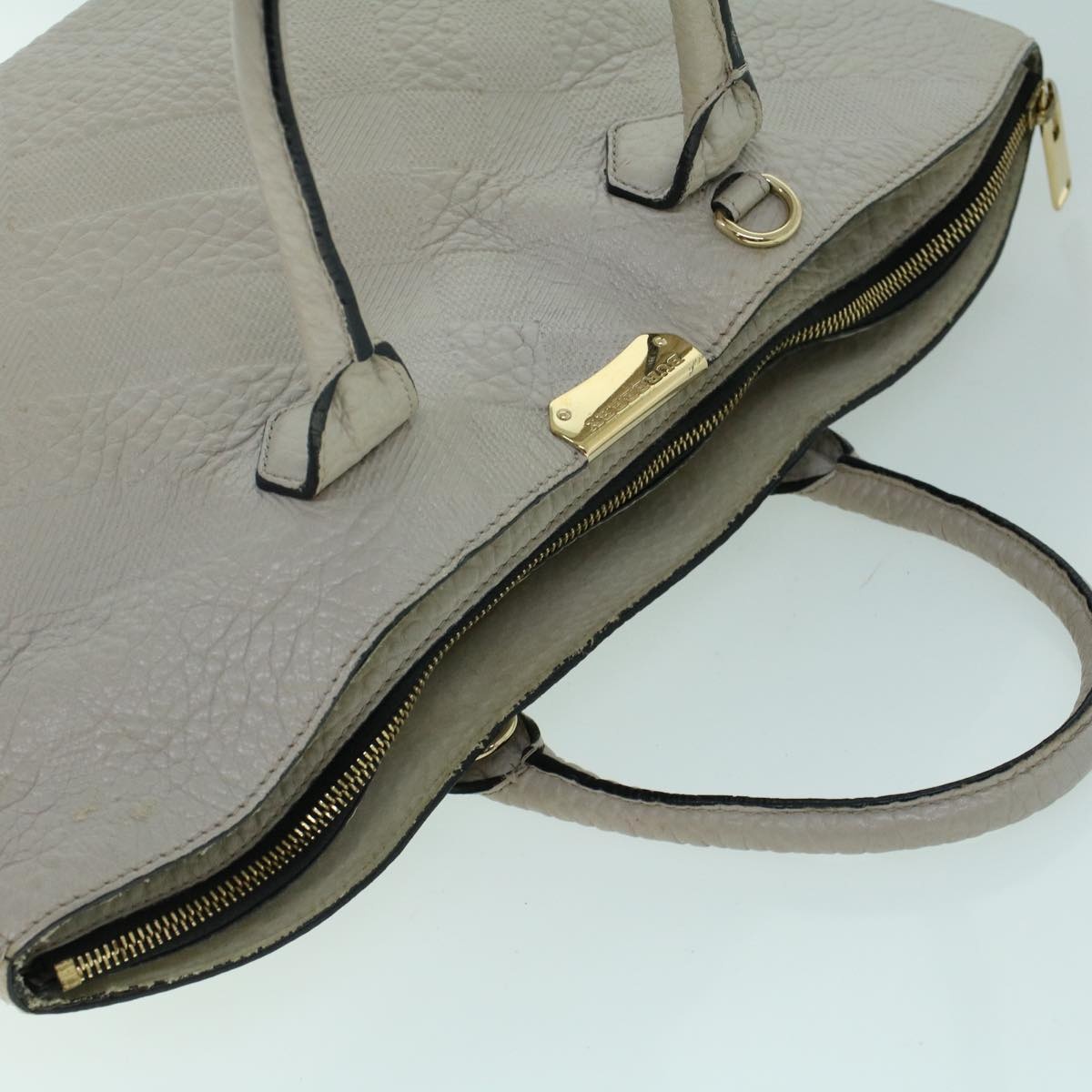 Burberry Tote Bag Leather Gray White - 6
