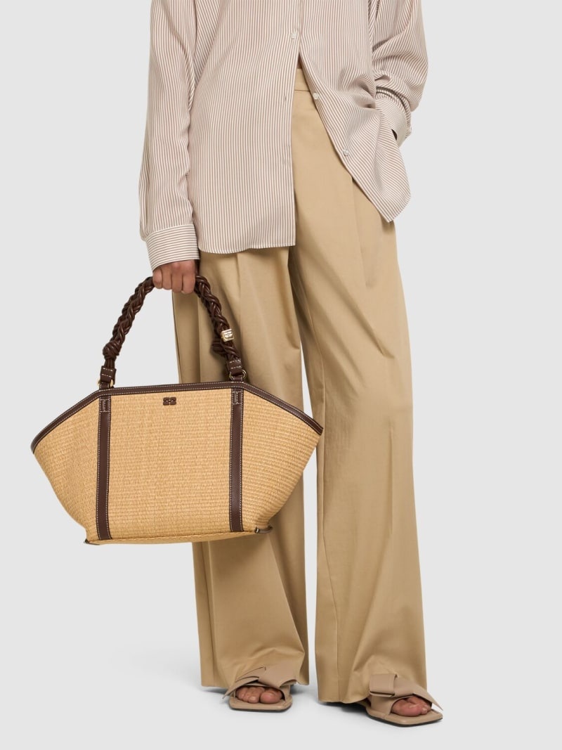 GANNI Medium Bou raffia effect tote bag | luisaviaroma