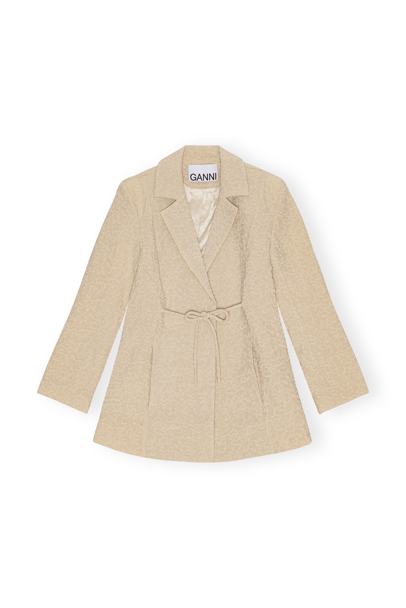 BEIGE TEXTURED SUITING TIE STRING BLAZER - 1