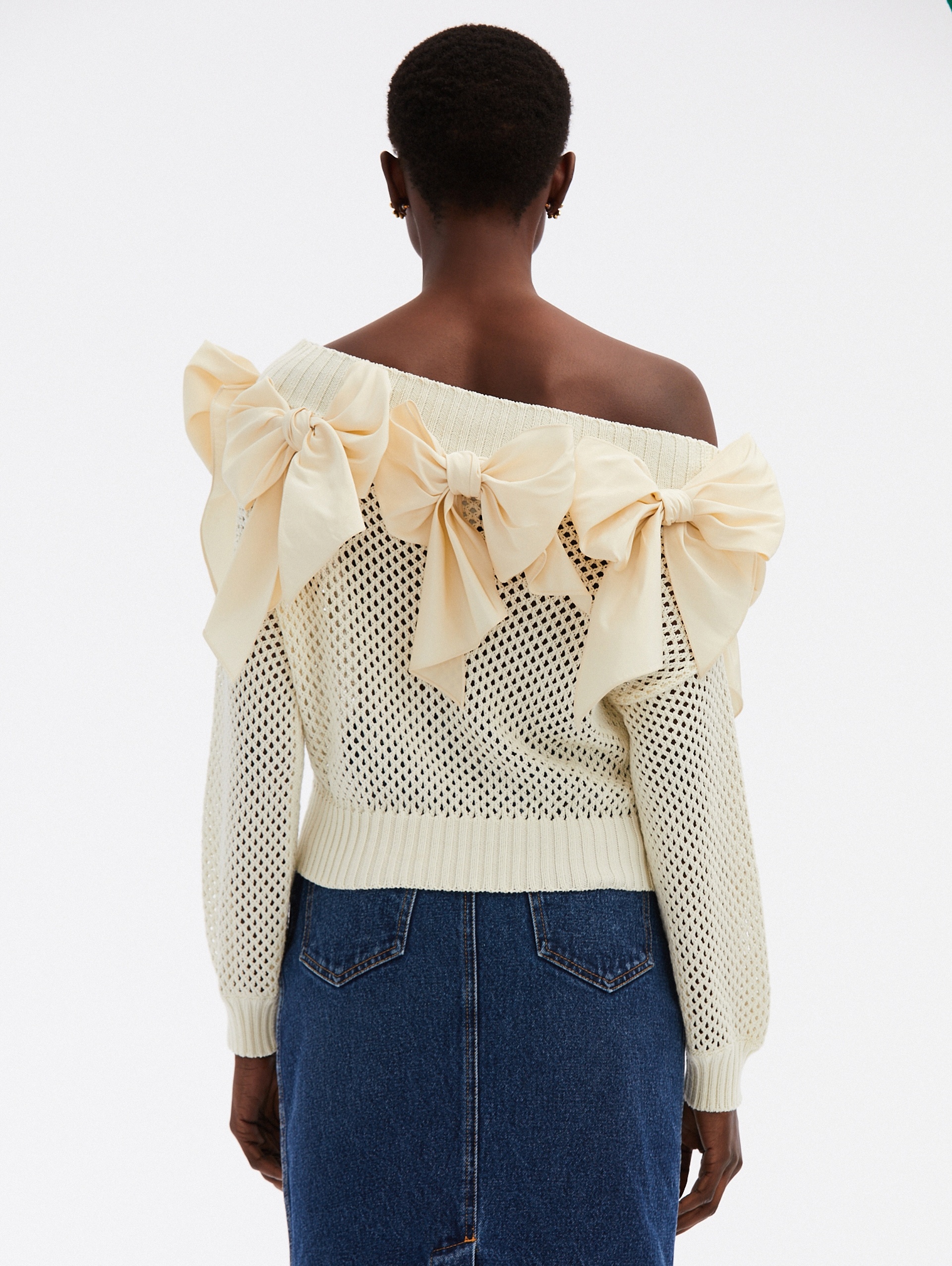OFF SHOULDER FAILLE BOW PULLOVER - 2