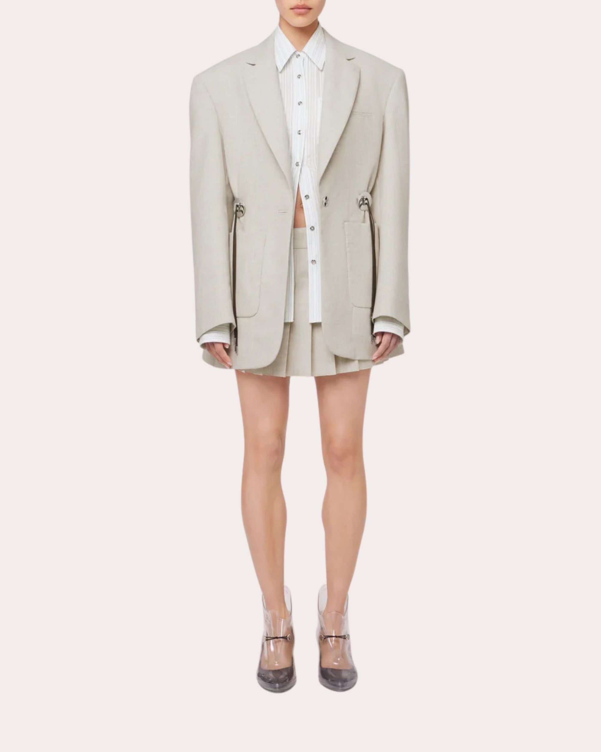 Mottled Wool Drawstring Blazer - 2