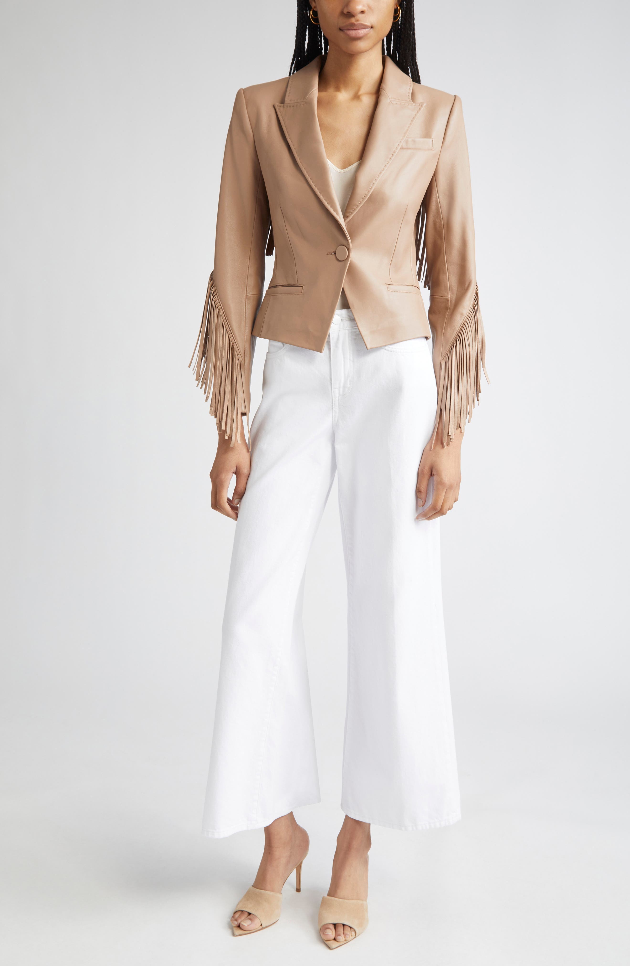 L'AGENCE Vashti Fringe Leather Blazer in Dark Cappuccino at Nordstrom - 2