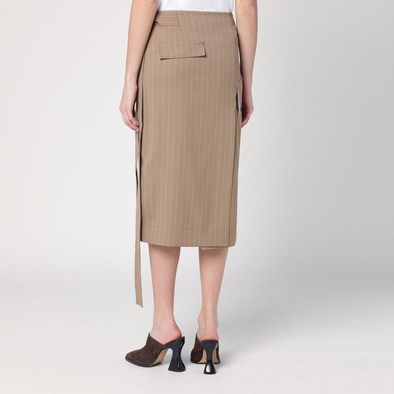 SAND-COLOURED PINSTRIPED WRAP SKIRT - 2