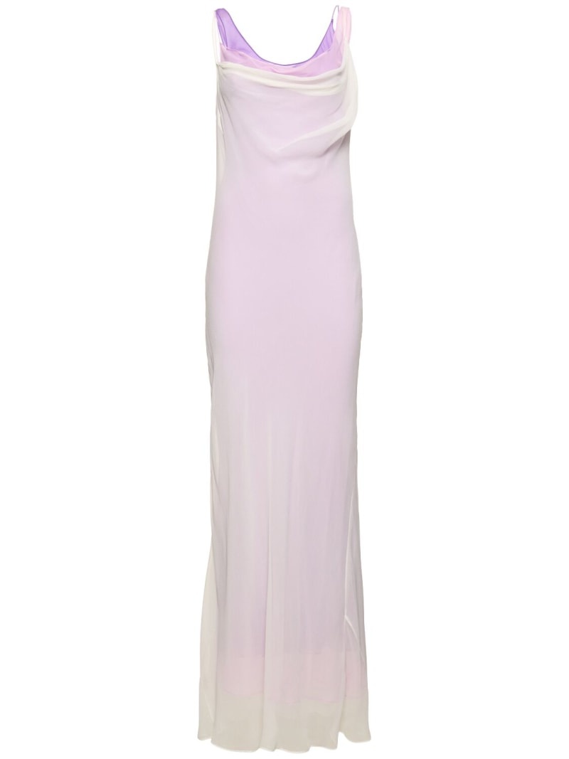 Tri-layered cowl neck satin long dress - 1