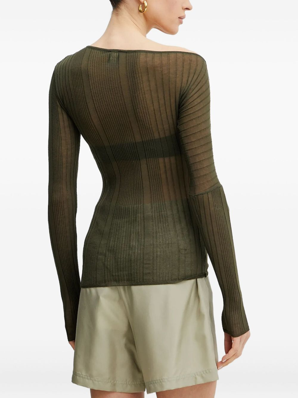 ribbed asymmetric-neck top - 3