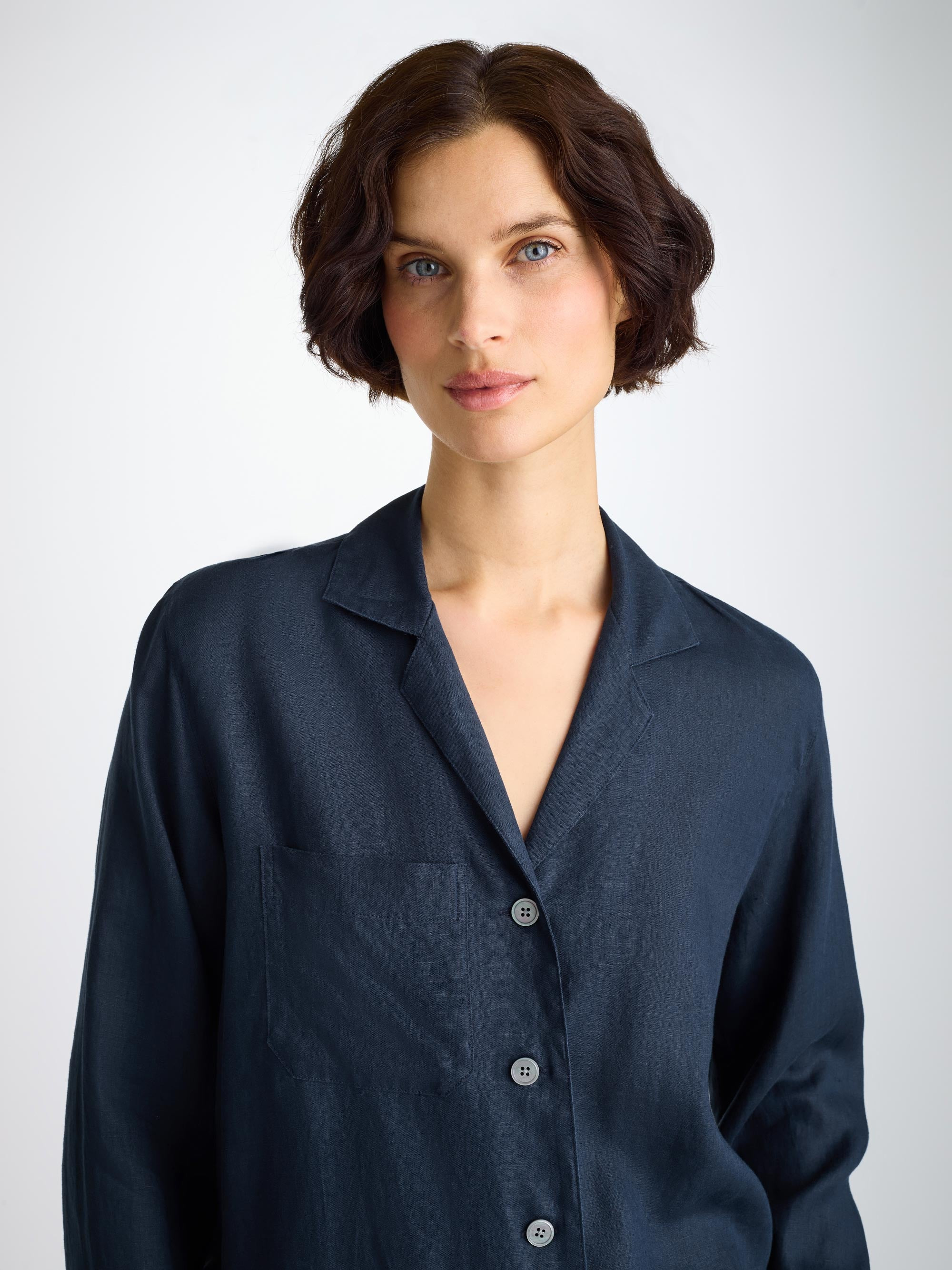 Women's Pajamas Sicily Linen Navy - 5