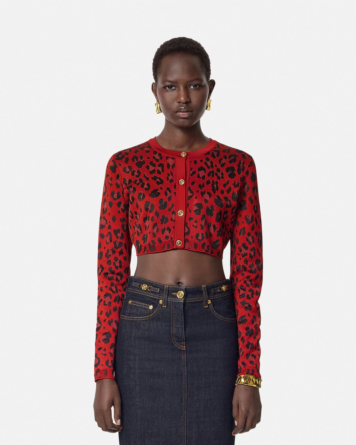 Leopard Lurex Crop Knit Cardigan - 4
